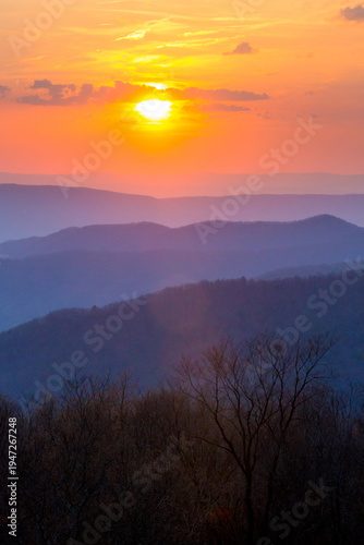 View of the Allegheny mountains at sunset from Shenandoah National Park