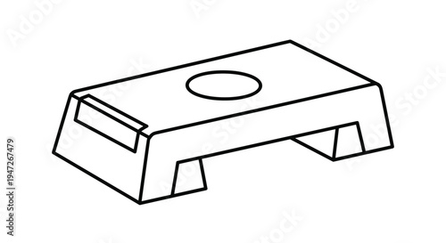 Simple black and white line art illustration of a fitness step bench used for aerobic exercise and home workout routines.