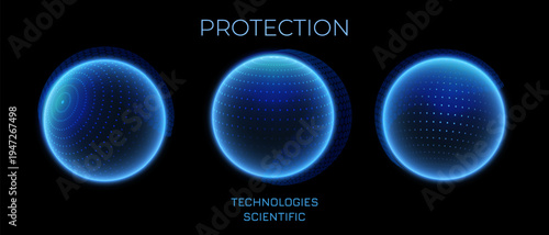 Shield dome protection hexagon pattern, 3d dome cyber protection. Healthcare, Modern technology sphere shield