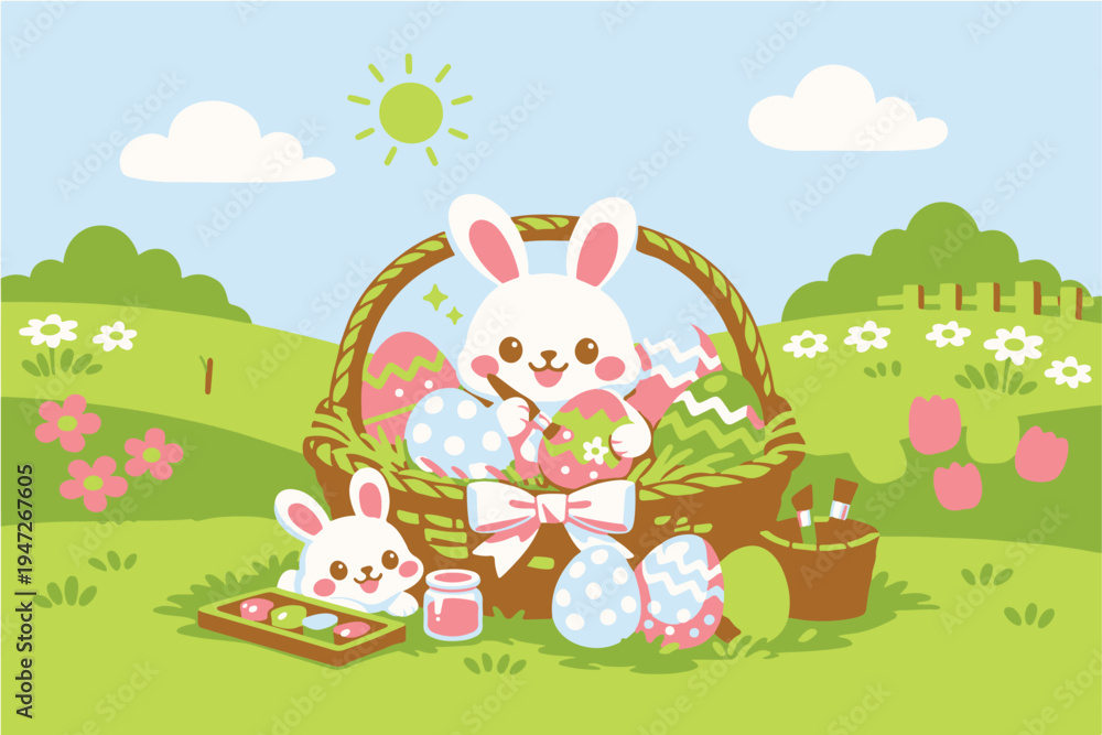 Fototapeta premium adobe vector Easter Spring Holiday Flat Vector Illustration Set