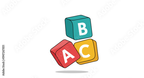Three colorful alphabet building blocks with letters A, B, and C stacked together, educational toy for early childhood learning.