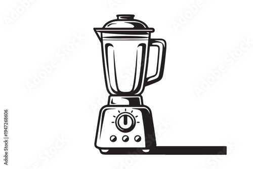 Vintage style vector drawing of kitchen blender appliance with control panel and handle detailed object illustration