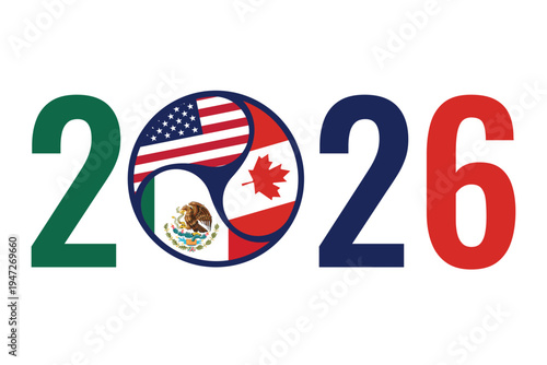 2026 Football Soccer World cup with color Flags of the Co-Host Flags of United States , Canada, and Mexico. world cup 2026 background	