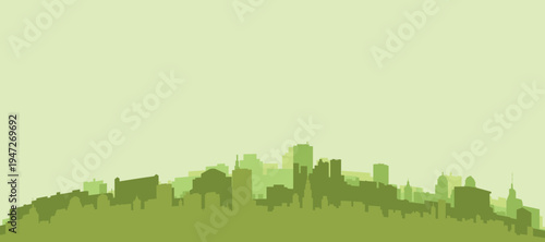 Green panoramic poster of the city skyline with solid background buildings on a hilly terrain of CAPE TOWN, SOUTH AFRICA