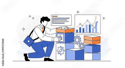 Business Analyst Arranging Blocks for Data Analysis and Strategy Planning