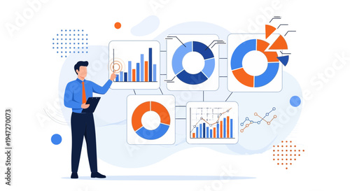 Business Analyst Explaining Financial Charts and Graphs for Data Analysis and Strategy