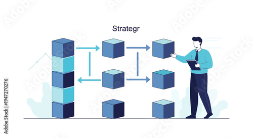 Business strategy and planning with flowchart and businessman analyzing data