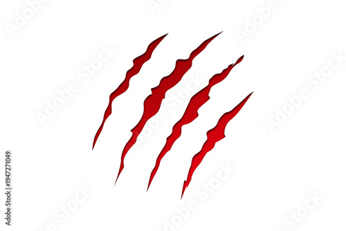 Cuadro en lienzo Collection of realistic red claw marks and scratches from a monster, tiger, or b