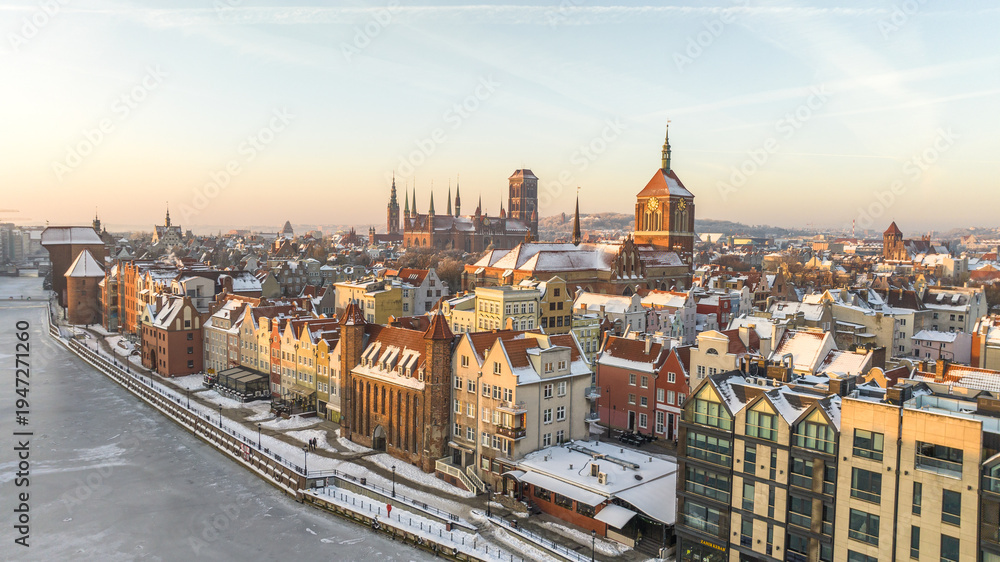 Fototapeta premium Winter Gdańsk from a drone. Winter 2026.