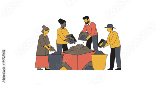 Diverse Group of People Working Together with Soil Planting or Gardening in a Collaborative Effort for Environmental Care