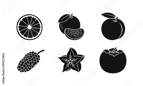 Illustrations of various tropical and common fruits and starfruit