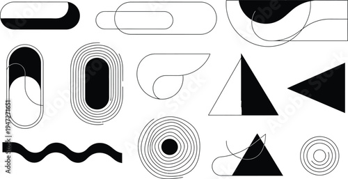 Geometric shapes with black and white abstract designs
