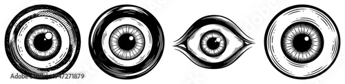 Human eye and circular iris patterns in detailed vintage engraving style