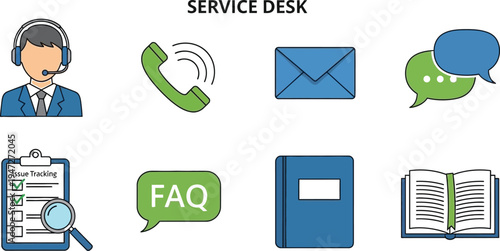 Service desk support icons and symbols