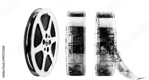 Film Reel and Film Strip Halftone Cinema Illustration