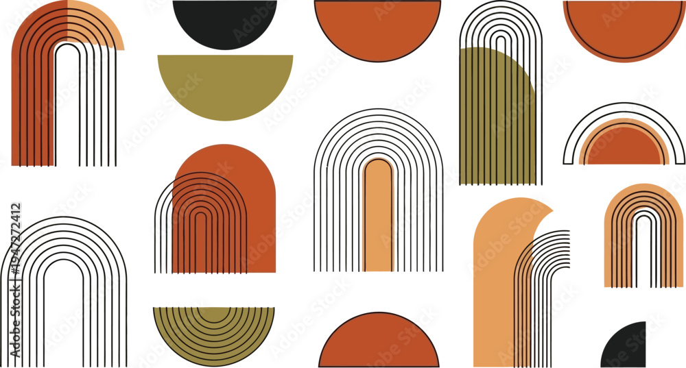 Fototapeta premium Geometric shapes and arches in earthy tones