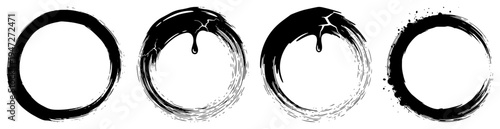 Bold ink brush circles with dripping splatters in zen calligraphy style