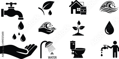 Water conservation and efficiency icons