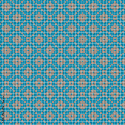 Blue Brown Diamond Geometric Tile Pattern Background