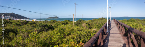 wooden fence on the beach Praia Grande, city of Governador Celso Ramos, Santa Catarina, Brazil, Greater Florianópolis region.