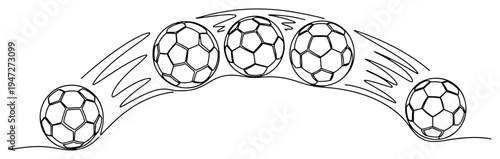 Soccer ball bouncing in motion arc sequence continuous one line drawing style