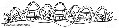 Modern sports stadium arena architecture in minimalist continuous line style