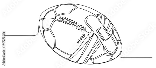 American football with medical bandage for injury or recovery concept in continuous line art style