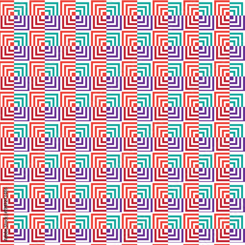 Red Teal Purple Square Spiral Optical Illusion Pattern