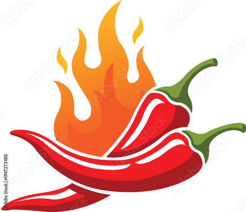 Vector art of hot chili peppers with flames