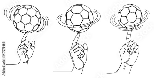 Soccer ball spinning on finger in minimalist line art style