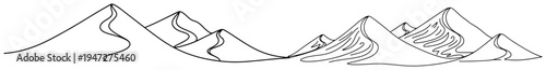 Desert sand dunes landscape in minimalist continuous line art style