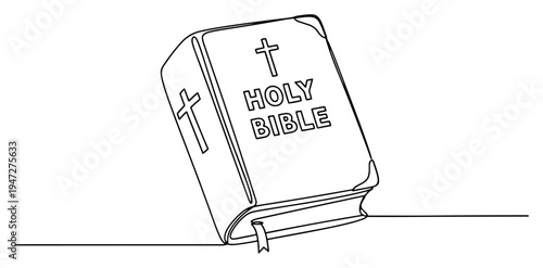 Holy Bible book with cross symbol in clean line art style