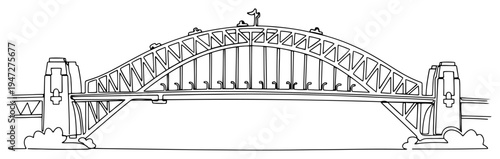 Sydney Harbour Bridge landmark in Australia in minimalist continuous line art style