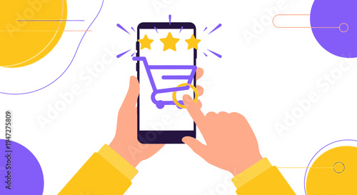Customer rating online shopping cart on smartphone screen, user experience review