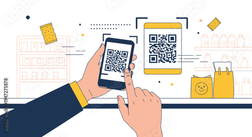 Customer scans QR code on smartphone for contactless payment at store checkout