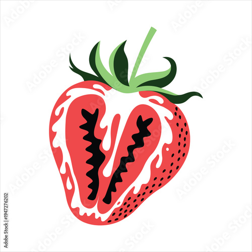 Half Juicy Strawberry Fruit Vector Illustration