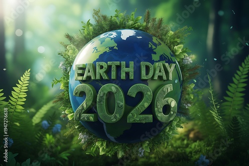 Earth day 2026 celebration with a lush green globe