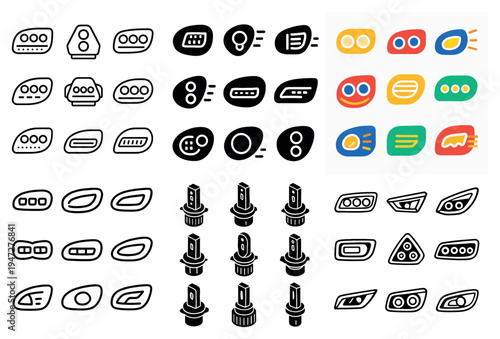 Automotive icons with headlights bulbs flat