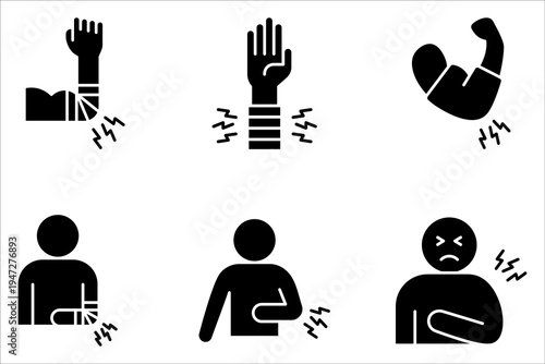Arm swelling icon set. Rash on hand on white background