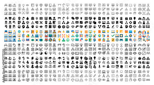Interface icons with office apps and tools colorful