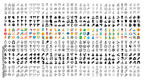 Interface icons with hand heart star colorful