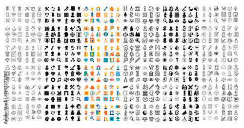 Business icons with trophy scales briefcase outline