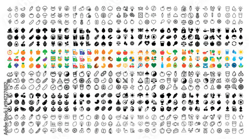 Food icons with apple carrot pepper colorful