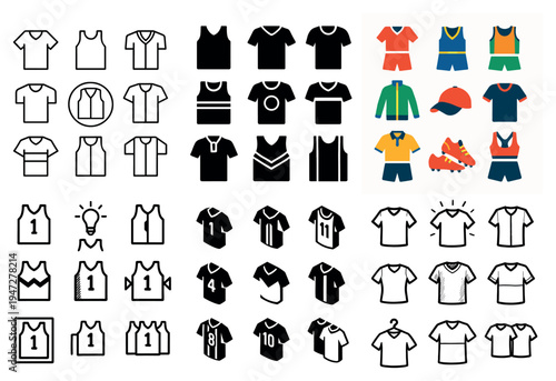 Sports apparel icons with jersey cap shoe outline
