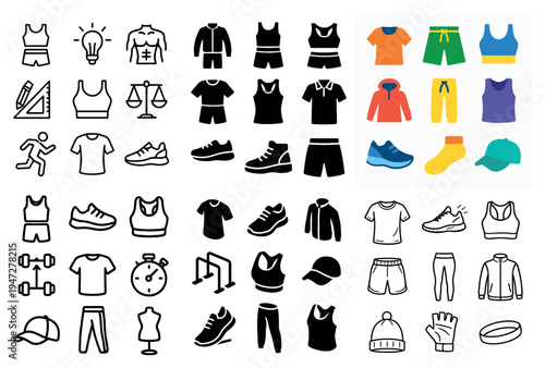 Sports icons with shirt shoe cap minimal