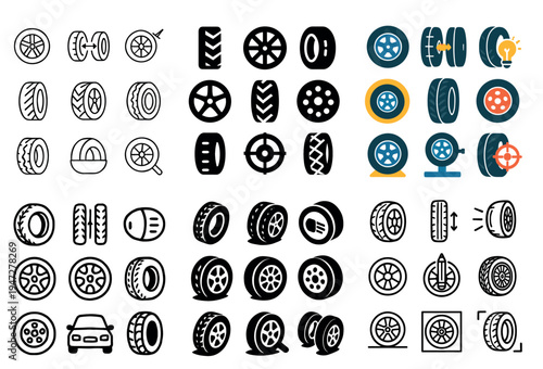 Automotive icons with tire wheel flat