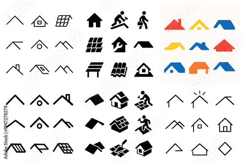 Roof icons with house panel roofer minimal