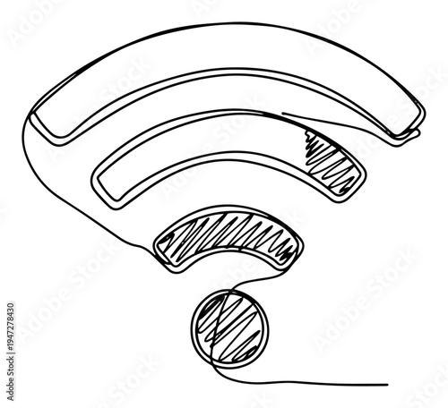 Wireless internet wifi symbol with signal bars in minimalist continuous line art style