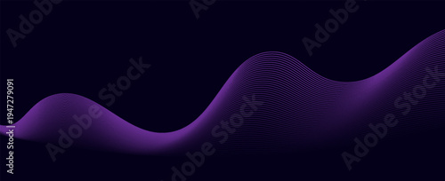 Dark abstract background with glowing wave. Shiny moving lines design element. Elegant dynamic wavy lines. Modern futuristic technology concept. Vector
