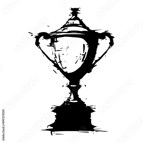 Winners trophy cup award in grungy ink splatter silhouette style